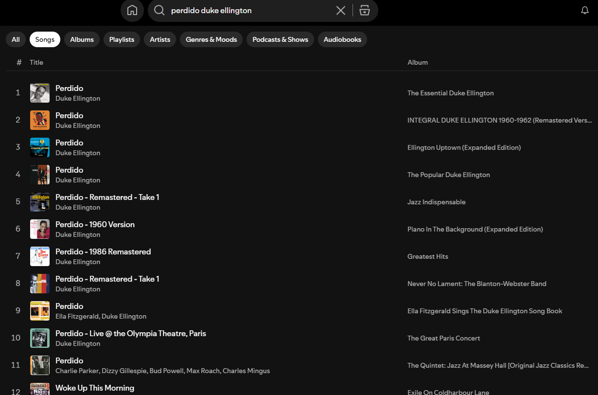 Spotify Search for Perdido, 1-10